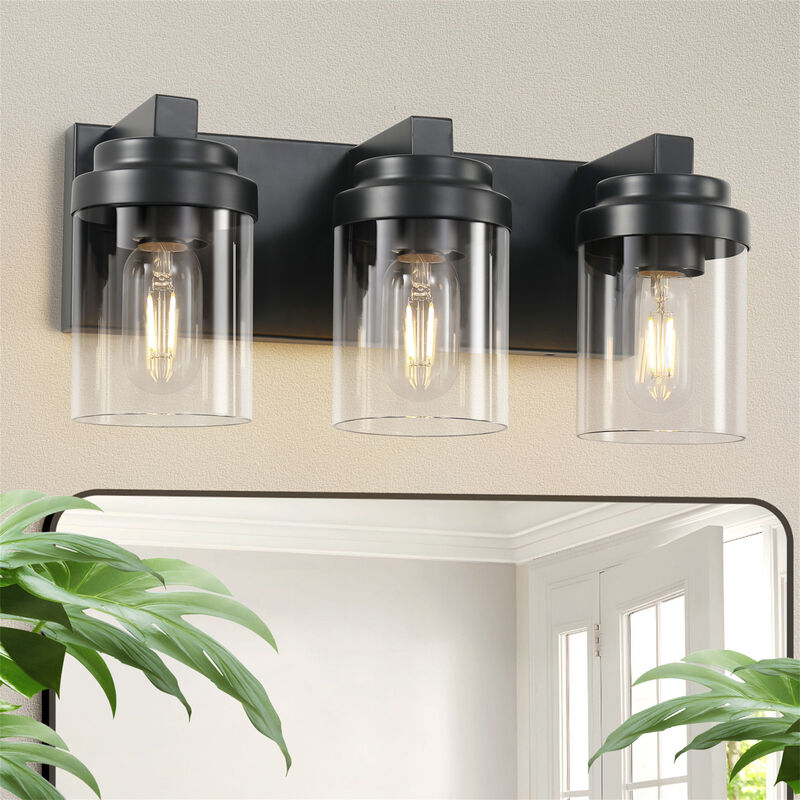 15.7 in. 3-Light Matte Black Wall Sconce with Clear Glass Shade image number 1