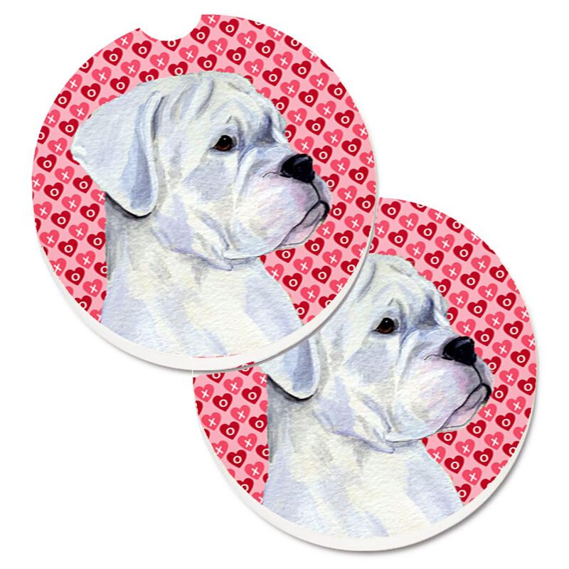 Caroline's Treasures Boxer Hearts Love & Valentine's Day Portrait Set of 2 Cup Holder Car Coasters SS4509CARC, 2.56, Multicolor image number 0