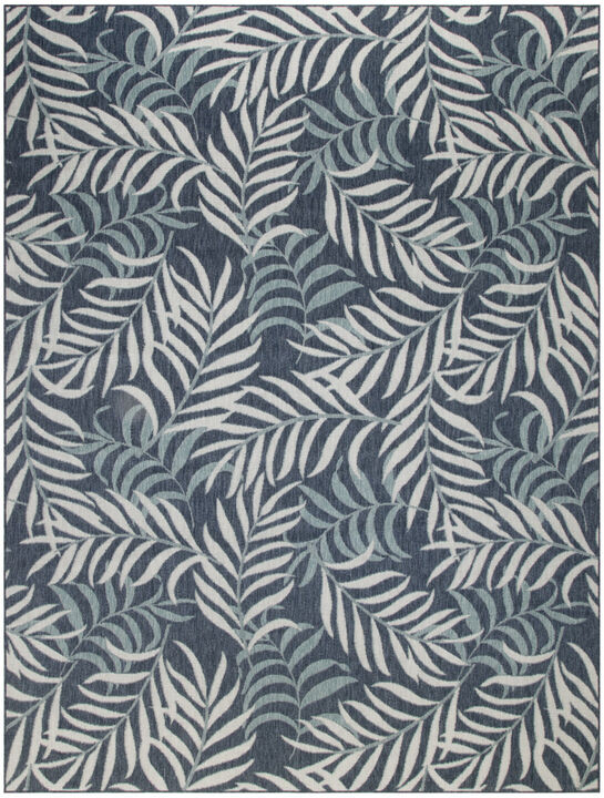 HomeRoots 8' X 10' Navy Blue Sky Blue And Ivory Palm Leaf Indoor Outdoor Area Rug