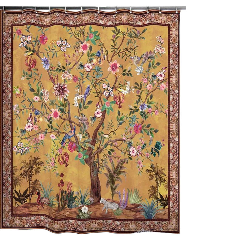 Tropical Birds & Flowers Shower Curtain &ndash; Vibrant Botanical Print, Durable & Easy to Maintain