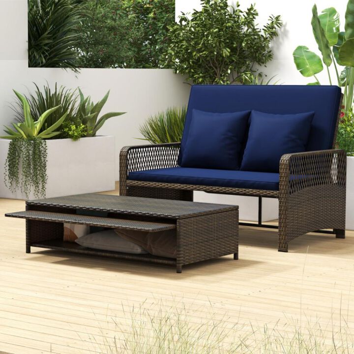 Hivvago Patio Adjustable Wicker Daybed with 4-Level Backrest and Soft Cushions