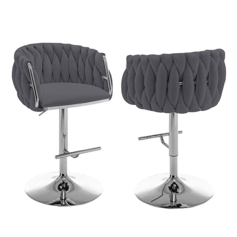 Best Quality Furniture Velvet Upholstered barstool in Dark gray with Silver color base (SET OF 2)