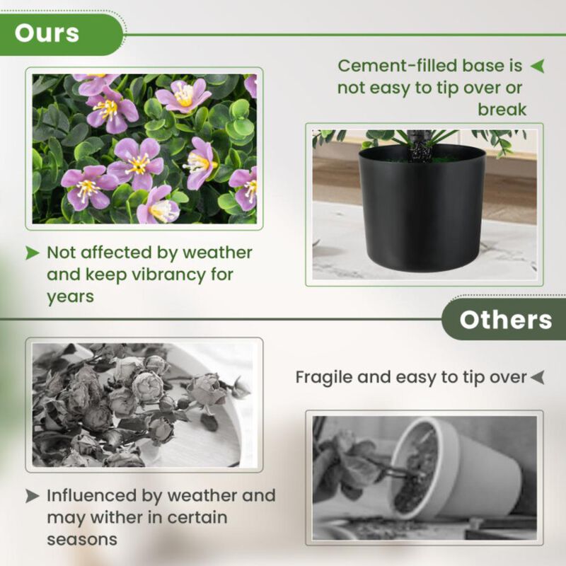 Hivvago 2 Pack Artificial Boxwood Topiary Ball Tree Faux Shrub Bushes with Flowers