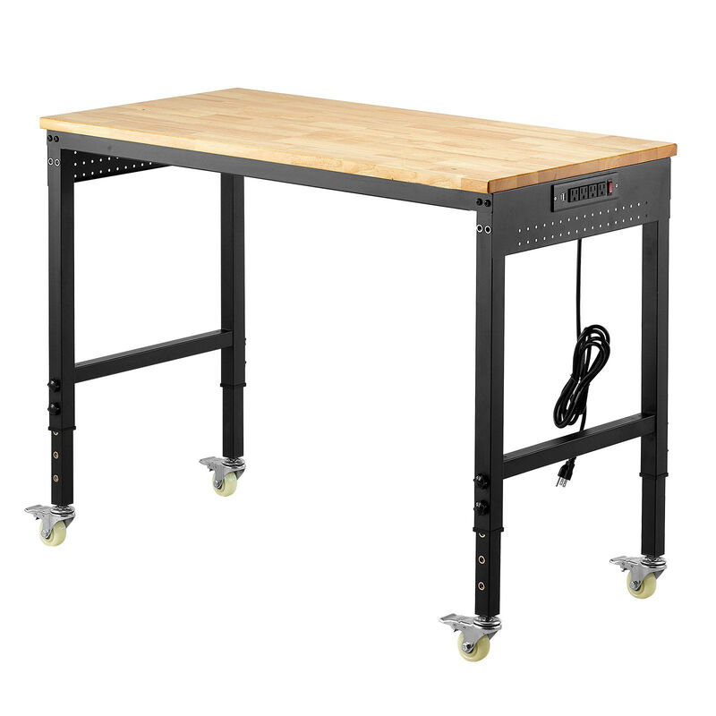 Adjustable Workbench with Power Outlet, Pegboard and Wheels Heavy Duty Wood Top image number 9