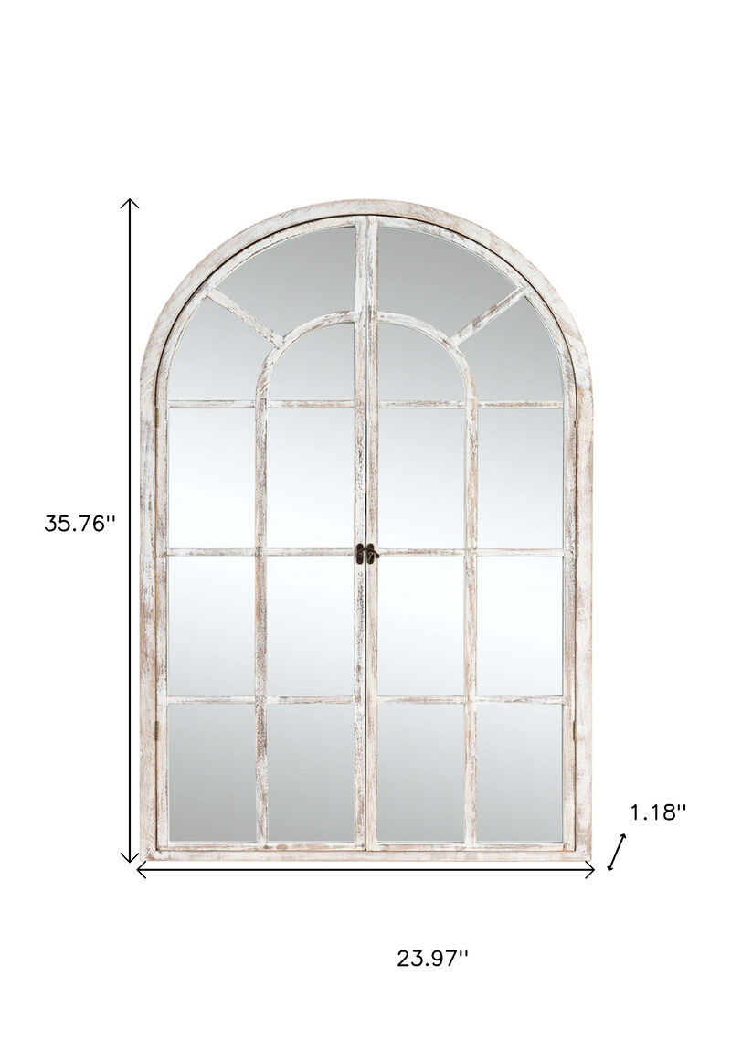 HomeRoots 36" White Solid Wood Arch Framed Accent Mirror image number 3
