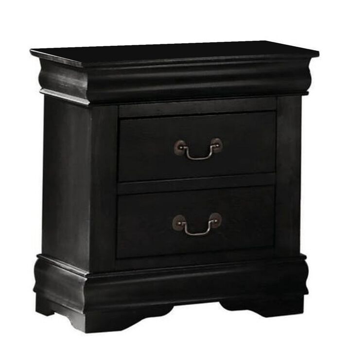 Wooden Nightstand with Two Drawers, Black-Benzara
