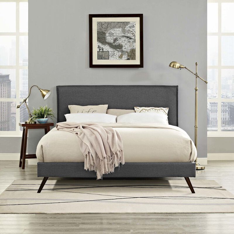Amaris Fabric Queen Platform Bed with Round Splayed Legs image number 4