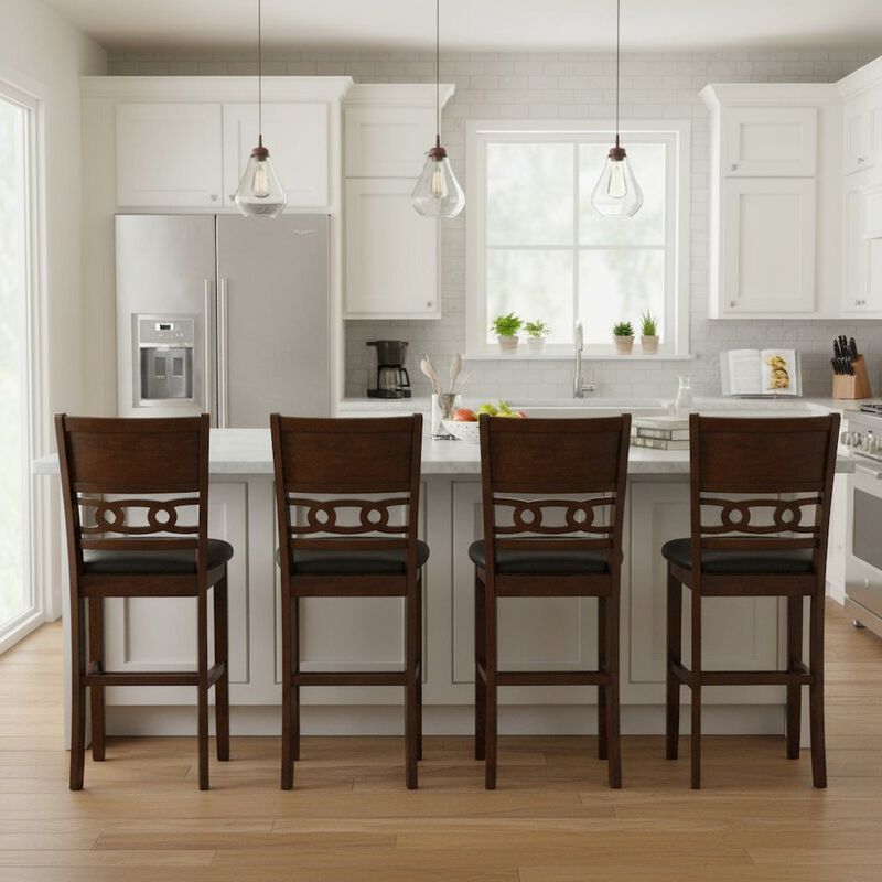 Brown Wood Counter Height Dining Chair Set of 4, PU Seat, Solid Construction image number 5