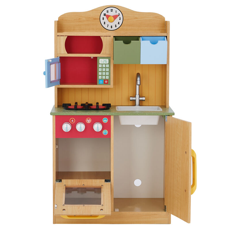 Little Chef Florence Classic Play Kitchen with 5 Kitchen Accessory Toys, Wood Grain image number 8