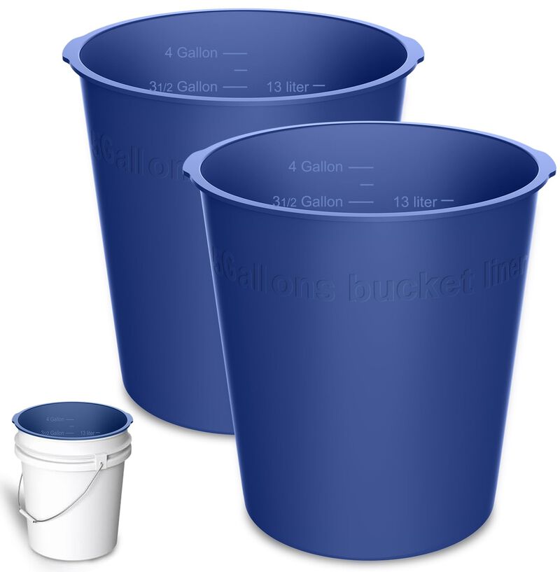 2PCS 5 Gallon Bucket Liner Reusable Rubber Bucket Liners for Concrete Mix and Thinset with Graduated Measurements (Blue 5 Gallon