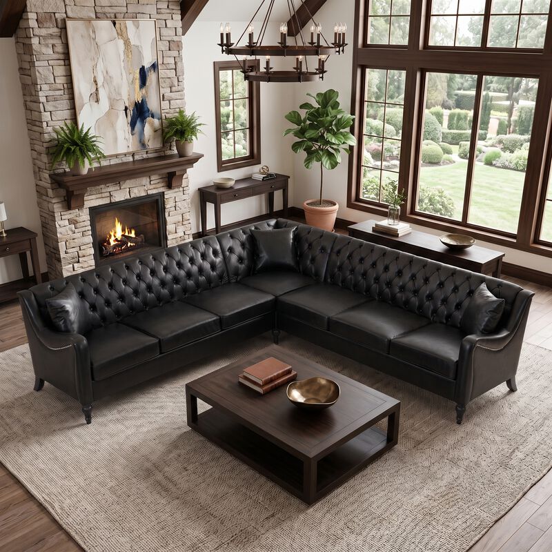 Welknu PU Leather L‑Shaped Sectional Sofa image number 3