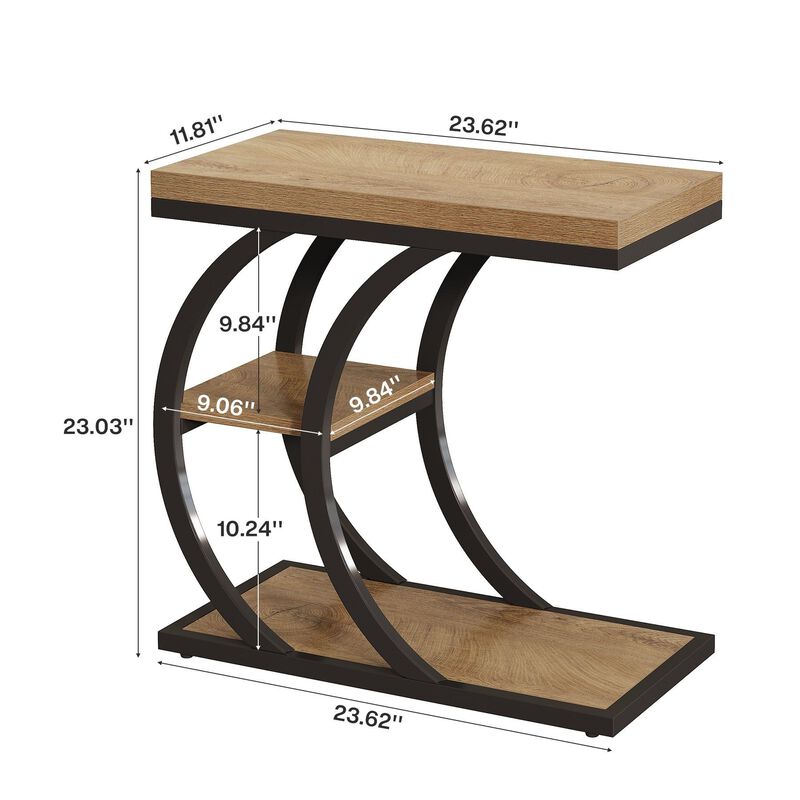 C-Shaped End Table, 3-Tier Side Table with Storage for Living Room image number 2