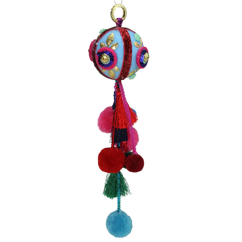 10.25" Blue and Red Ball with Pompoms Christmas Ornament image number 0