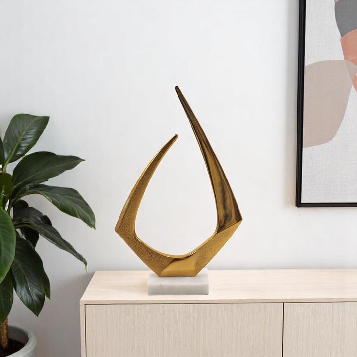 HomeRoots 17" Gold And White Aluminum And Marble Abstract Tabletop Sculpture