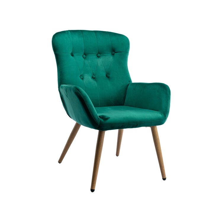 Accent Chair Modern Tufted Button Wingback Vanity Chair with Arms Upholstered Tall Back Desk Chair with Metal Legs for Living Room Bedroom Waiting Room(Green)