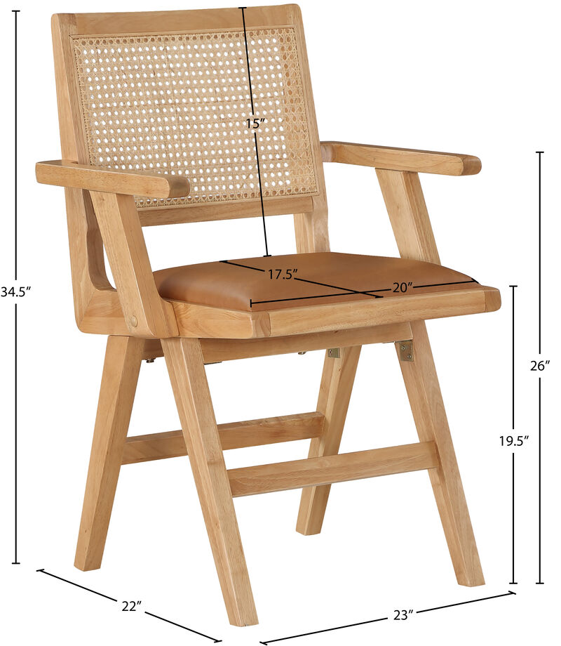 Meridian Furniture Abby Cognac Vegan Leather Dining Arm Chair, Set of 2