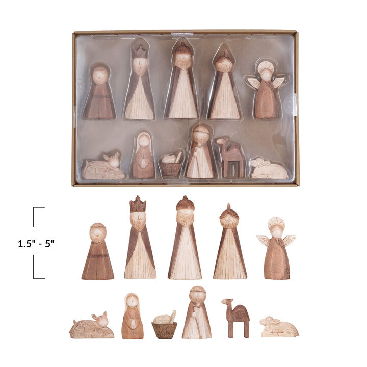 Wood-Finish Resin Nativity Set, Natural, Set of 11