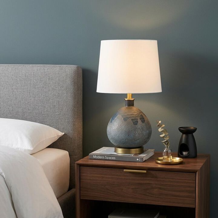 HomeRoots 22" Teal Blue Concrete Gourd Table Lamp With Cream Empire Shade