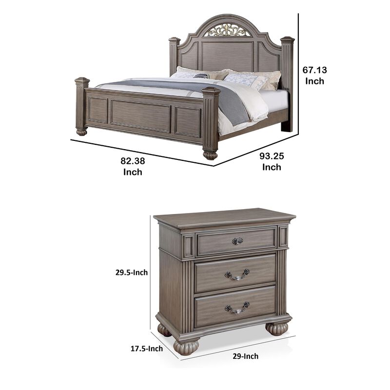 3pc King Bedroom Set, Gray, Brass, Clear Wood, 2 Nightstands image number 7