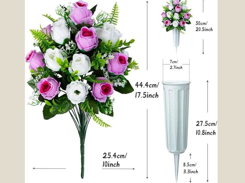 White Artificial Rose Flower Heads Vase Filler Cemetery Flowers image number 2