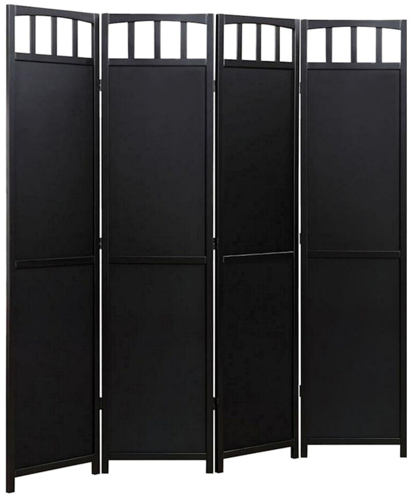 Legacy Decor 4 Panel Solid Wood Room Screen Divider Black Finish