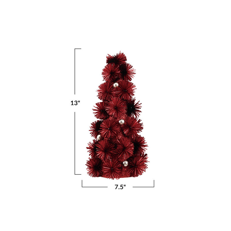 Red & Gold Tinsel Ball Tree with Glittered Beads image number 1