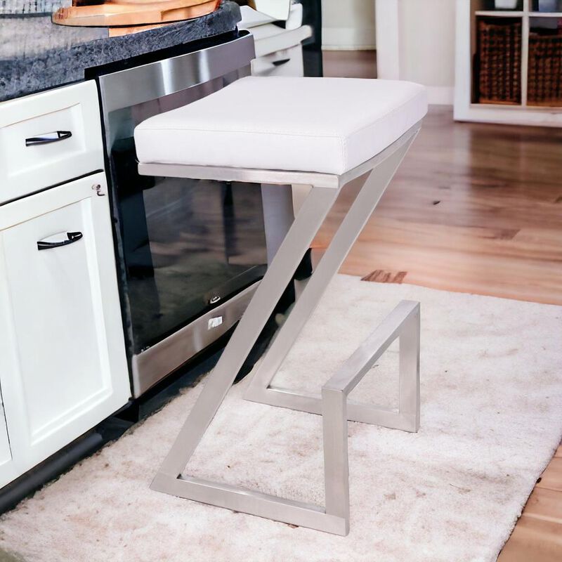 Hivvago 26 Inch White And Silver Iron Backless Counter Height Bar Chair