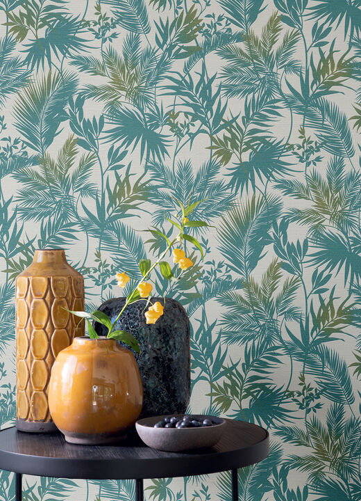 Saura Teal Frond Wallpaper