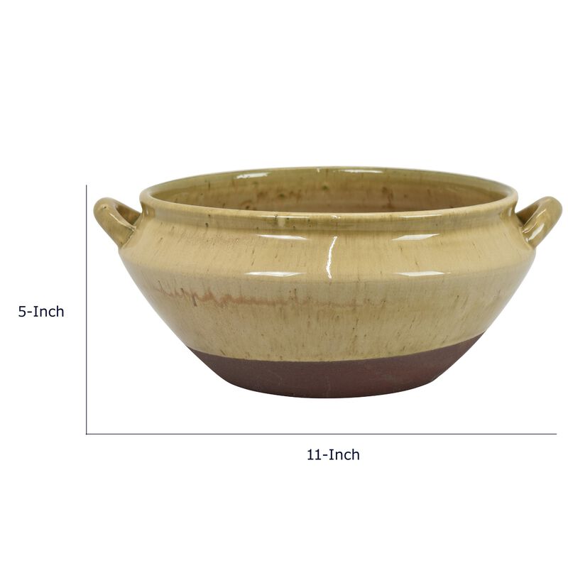 Decorative Serving Bowl, 2 Tone Rustic Brown Glazed Ceramic, 11 Inch image number 7