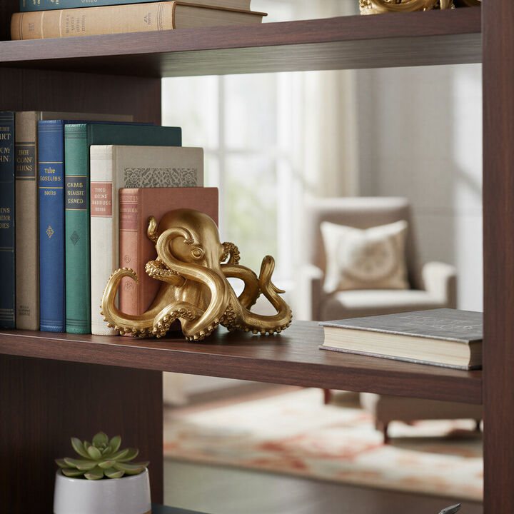 Resin Octopus Bookends, Metallic Gold Finish