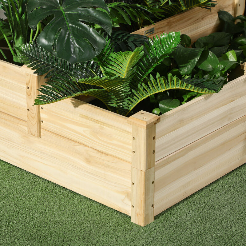 Outsunny 3 Tier Raised Garden Bed, Outdoor Planter Box, Wooden Garden Box with Open Bottom for Growing Vegetables, Herbs, Flowers, 42.5" x 34.75" x 14.25", Natural