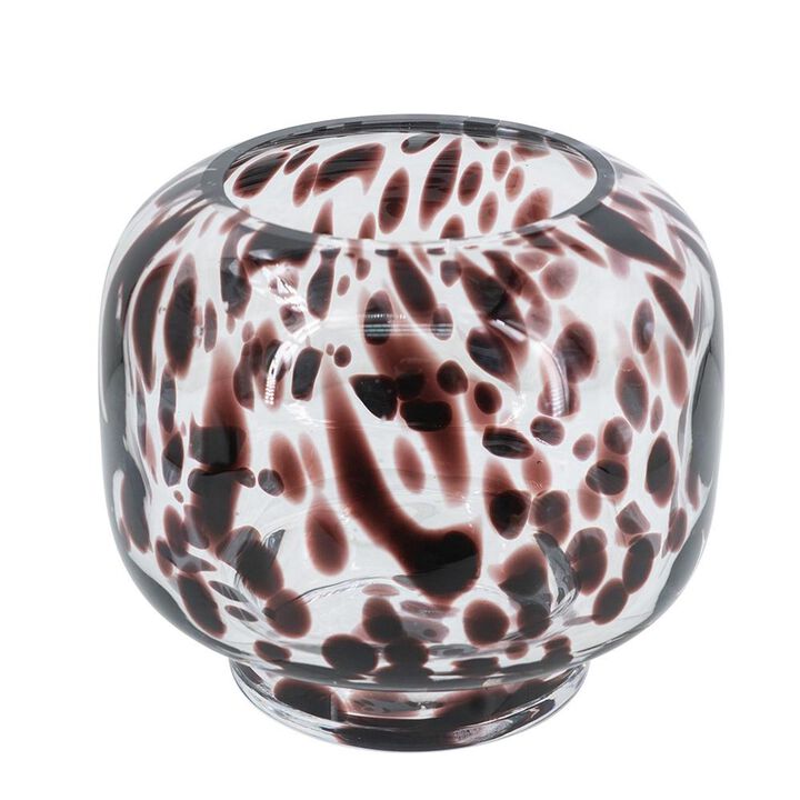 HomeRoots 6" Amber And Clear Abstract Glass Round Table Vase
