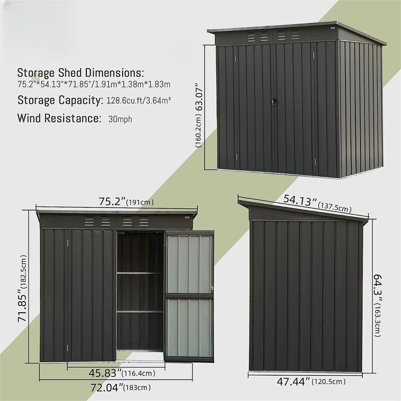 CLIHOME 6x4Ft Outdoor Storage Shed,with Sloping Roof Galvanized Steel Frame Backyard Tool Storage Room image number 6