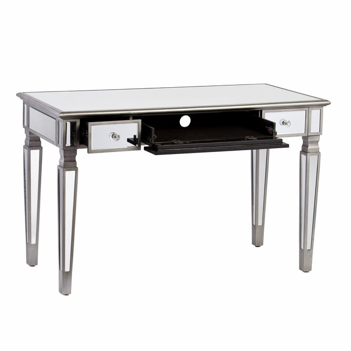 HomeRoots 48" Silver Wood Mirrored With Three Drawers