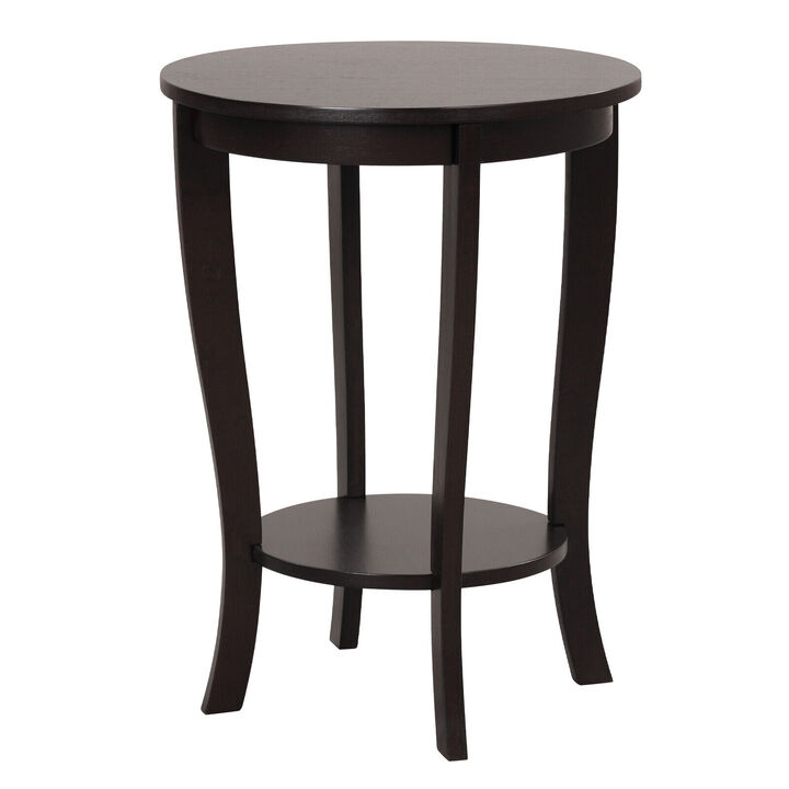 2-tier Round End Table with Solid Wood Legs
