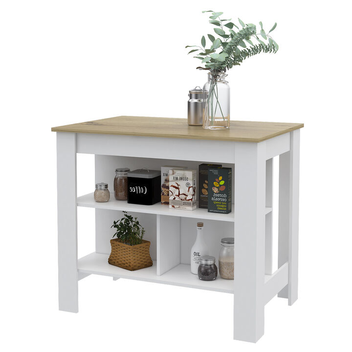 Streamdale Rockaway 3-Shelf Kitchen Island White And Light Oak