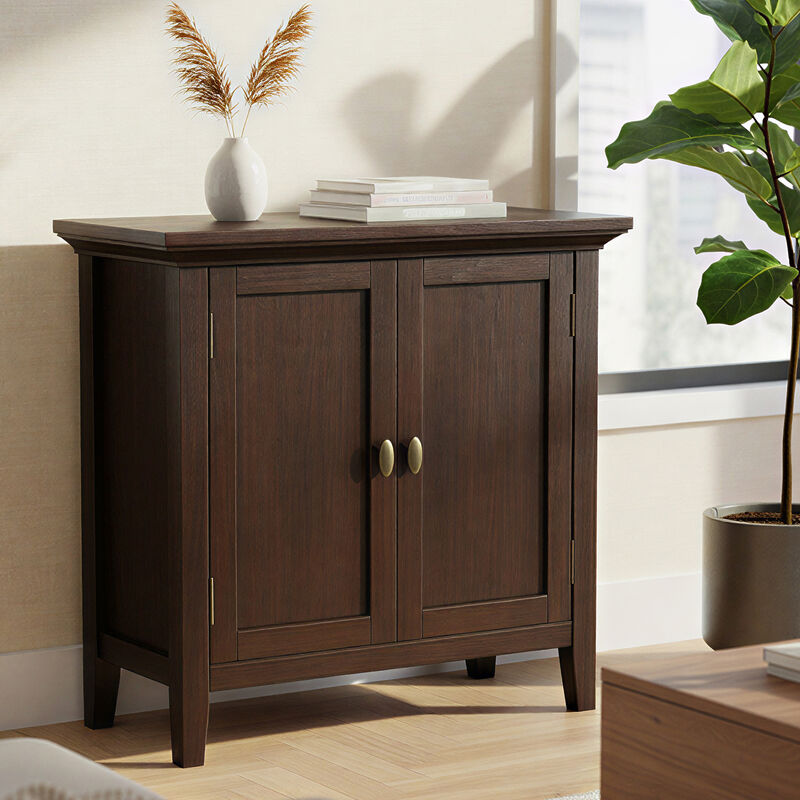 Redmond SOLID WOOD 32 inch Wide Transitional Low Storage Cabinet in Brunette Brown image number 1