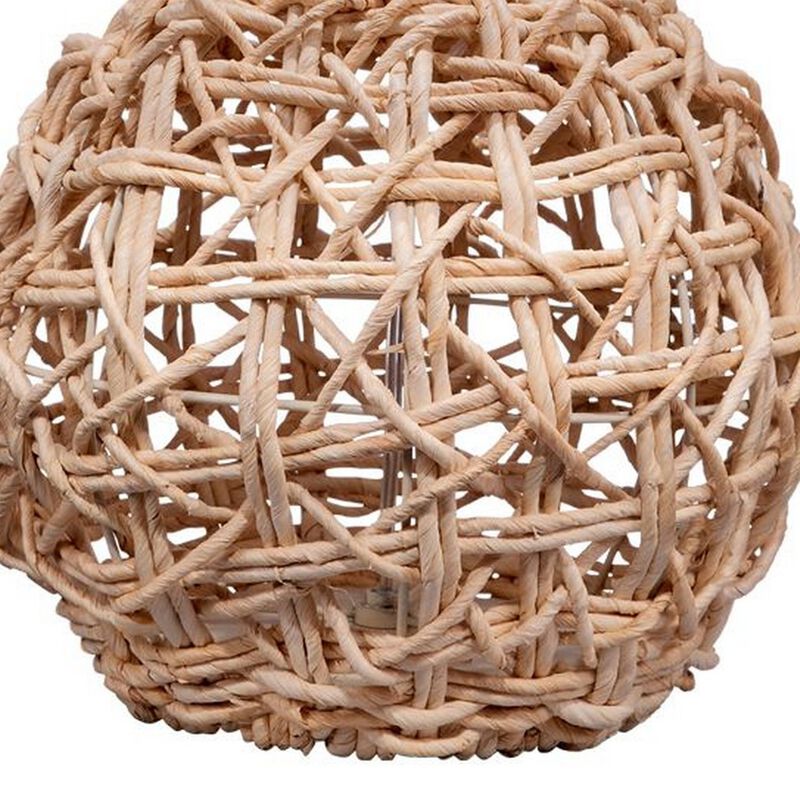 25 Inch Table Lamp, Elegant Handwoven Rope Base, Linen Shade, Natural Brown - Benzara