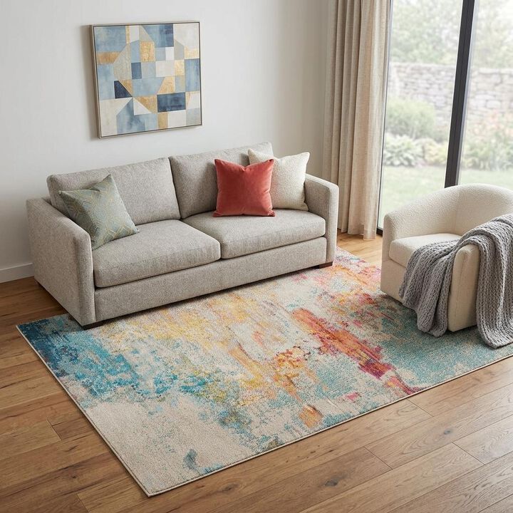 HomeRoots 5' X 7' Blue and Orange Abstract Power Loom Area Rug