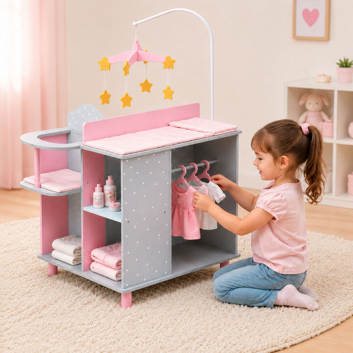 Olivia's Little World Polka Dots Princess Baby Doll Changing Station, Gray