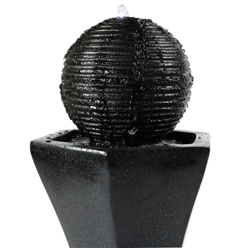Sunnydaze Black Pedestal/Ball Solar Fountain with Battery/LED Light - 31 in