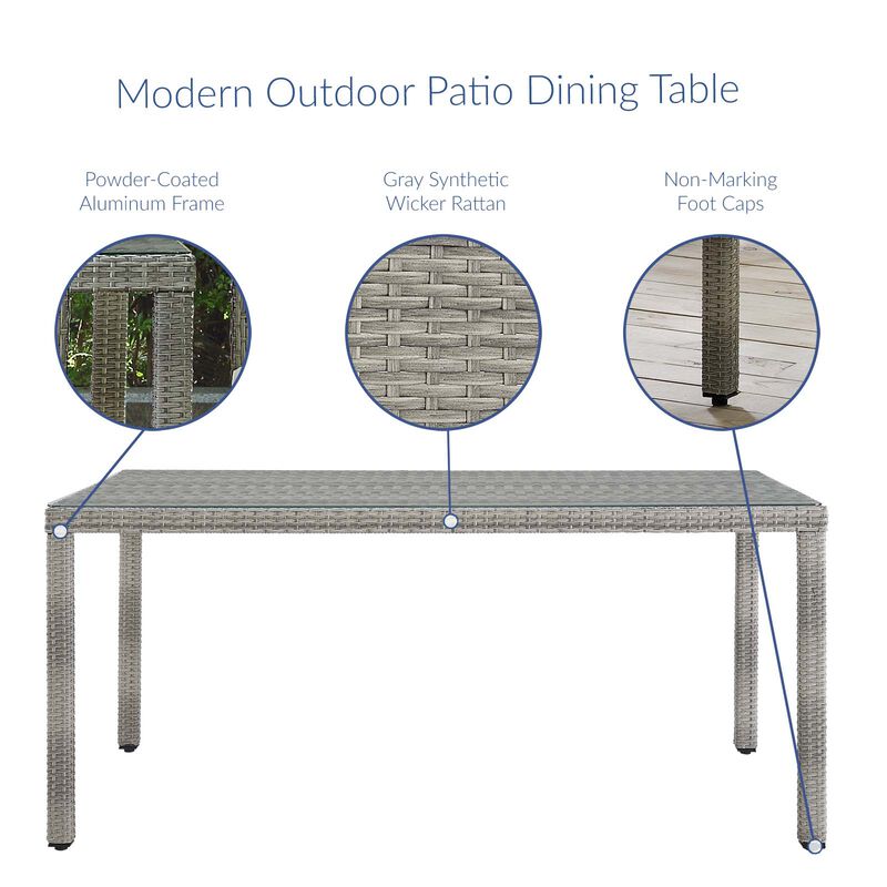 Modway - Aura 68" Outdoor Patio Wicker Rattan Dining Table Gray image number 2