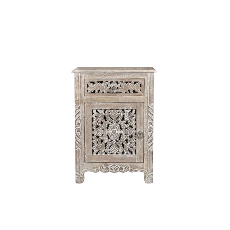 HomeRoots 30" Gray Solid Wood Distressed One Drawer Nightstand image number 2