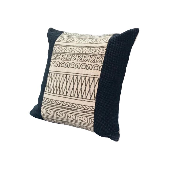 18 x 18 Square Cotton Accent Throw Pillows, Aztec Linework Pattern, Set of 2, Off White, Black-Benzara