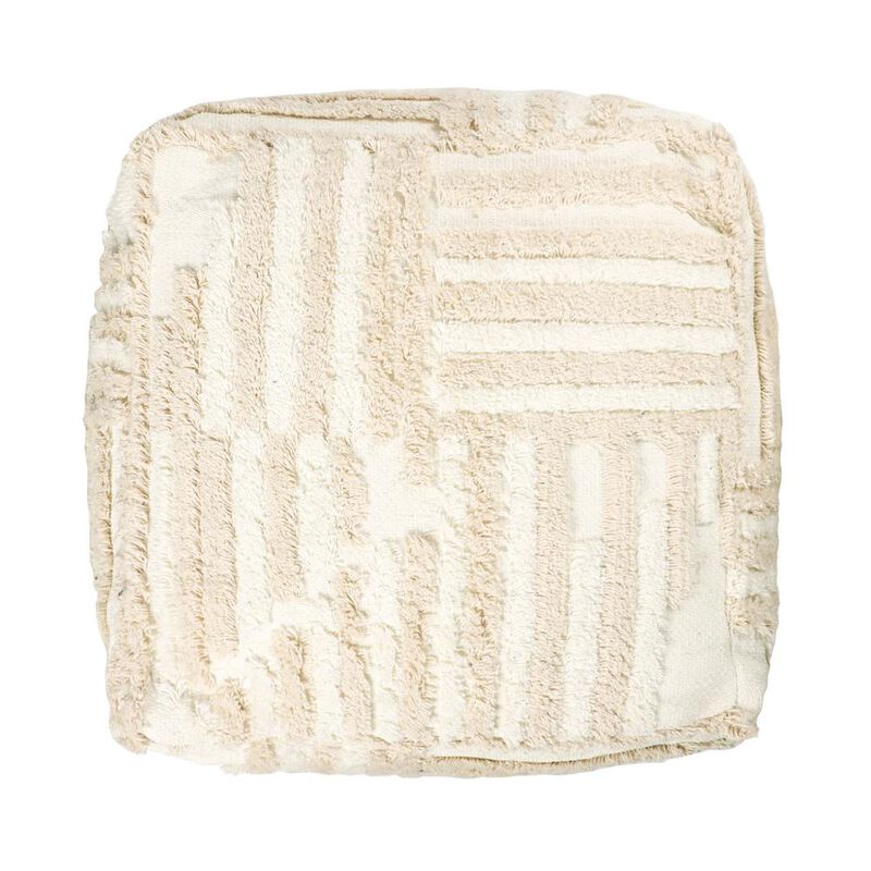 Hivvago 18 Inch Beige Cotton Cube Striped Pouf Ottoman