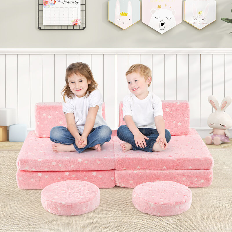 Modular Kids Play Couch Set Glow in the Dark with Portable Handles