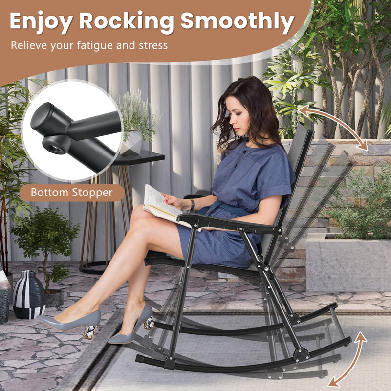 Folding Rocking Chair with Breathable Seat Fabric Set of 2