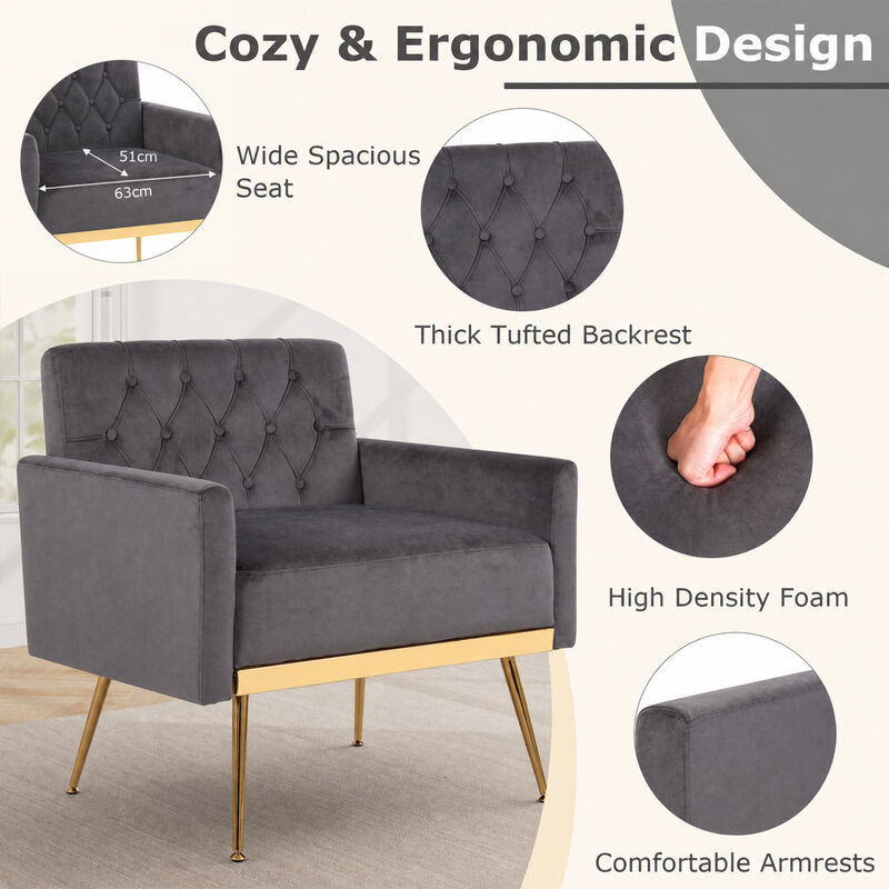 Modern Upholstered Accent Chair with Velvet Fabric and Button Tufted Back for Living Room image number 6