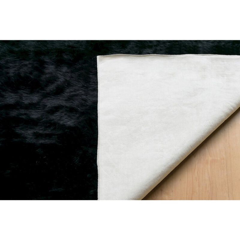 Glamour Home Ailis Faux Sheepskin Fur Area Rug Black Rectangular 5x3