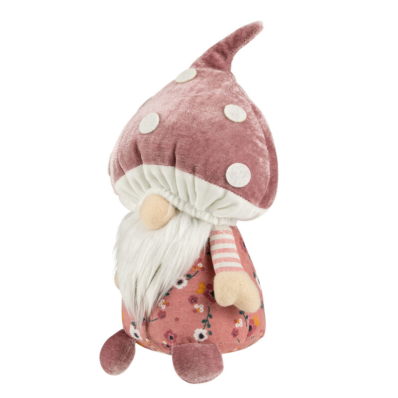 10.5" Pink Springtime Floral Mushroom Gnome